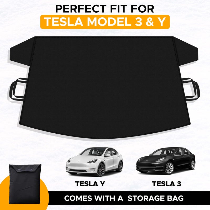 EcoNour Snow Cover for Tesla Model 3/Y| Windshield Cover for Ice and Snow | Heavy-Duty 600D Oxford Fabric with Windproof Double Elastic Straps | Waterproof & Sag-Proof - Image 3